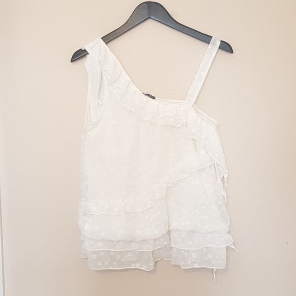 Tulle Layered Polka Dot Asymmetrical Blouse Ecru